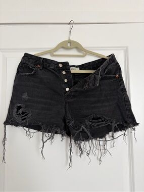 Topshop Ashley Black Distressed Denim Shorts